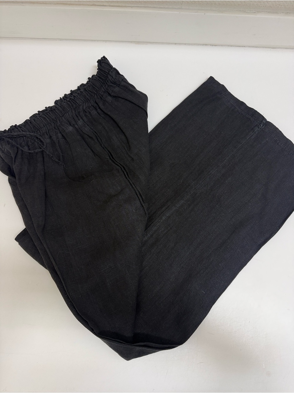Women’s Pure Linen Black Wide Leg Pull on Pants